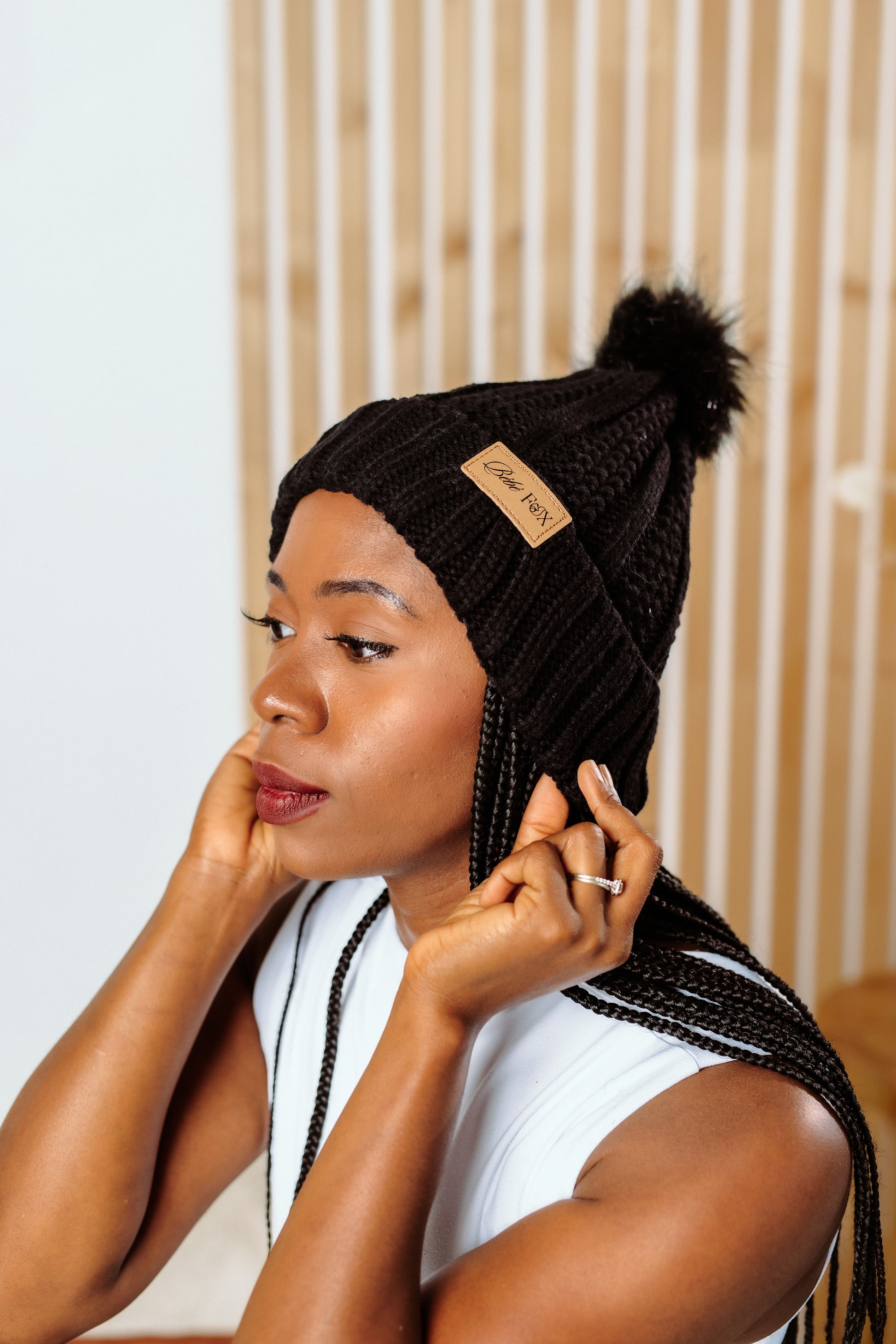 Bebe Fox | Satin Lined Beanie with Pom Pom
